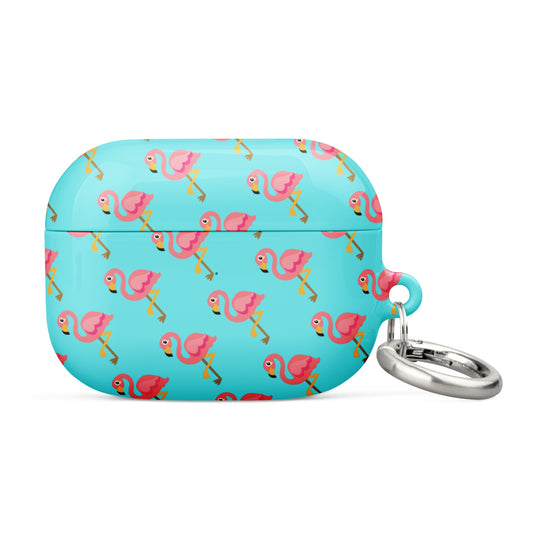 a blue case with pink flamingos on it